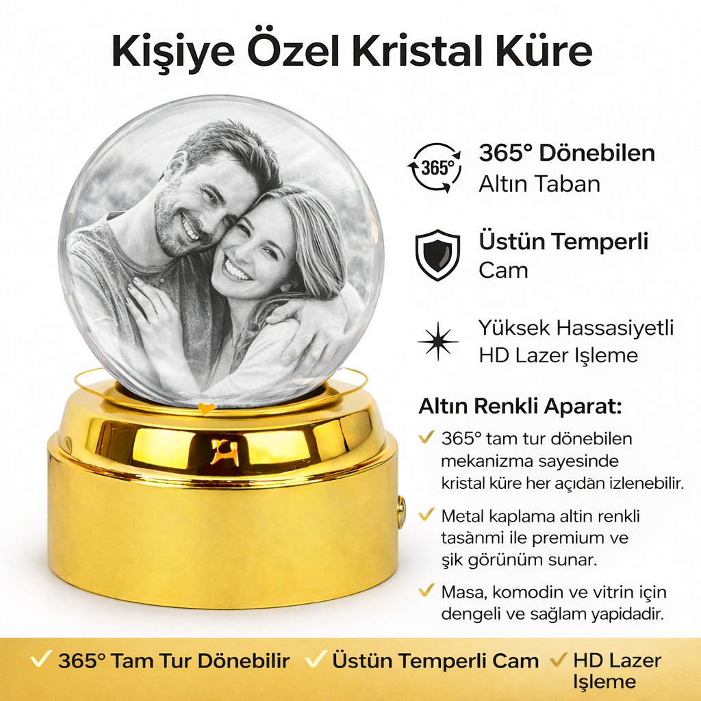 Kişiye Özel LED Işıklı Kristal Küre –  3D Lazer İşlemeli