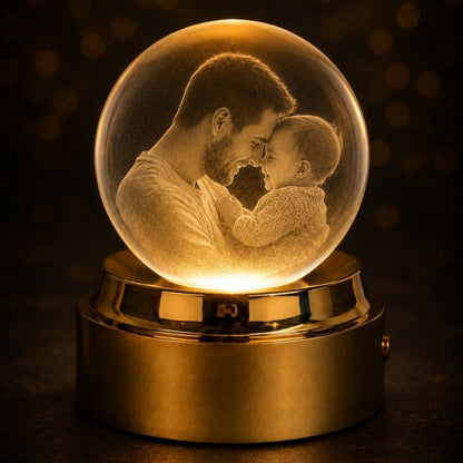 Kişiye Özel LED Işıklı Kristal Küre –  3D Lazer İşlemeli